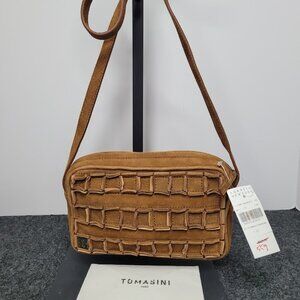 NWT Tomasini Crossbody Bag Brown Suede Leather